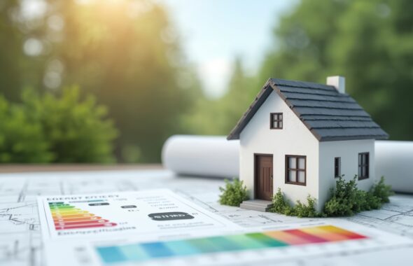 設計図と戸建模型から不動産投資と税金を考えるイメージ